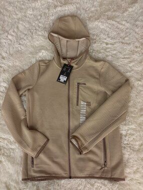 AKHG Womens Blackburn Full Zip Hoodie Beige Performance Fleece S Ribbed Design